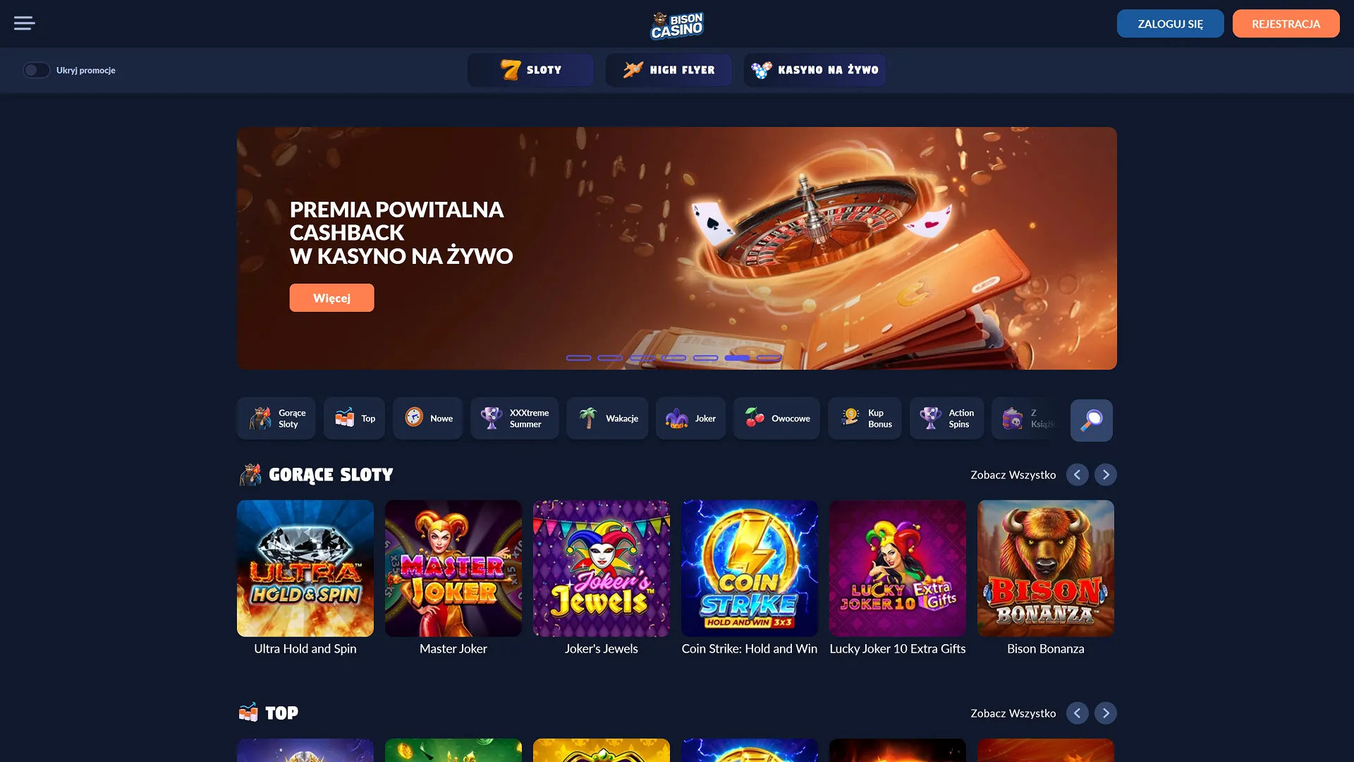 Zrzut ekranu Bison Casino - najhojniejsze bonusy online