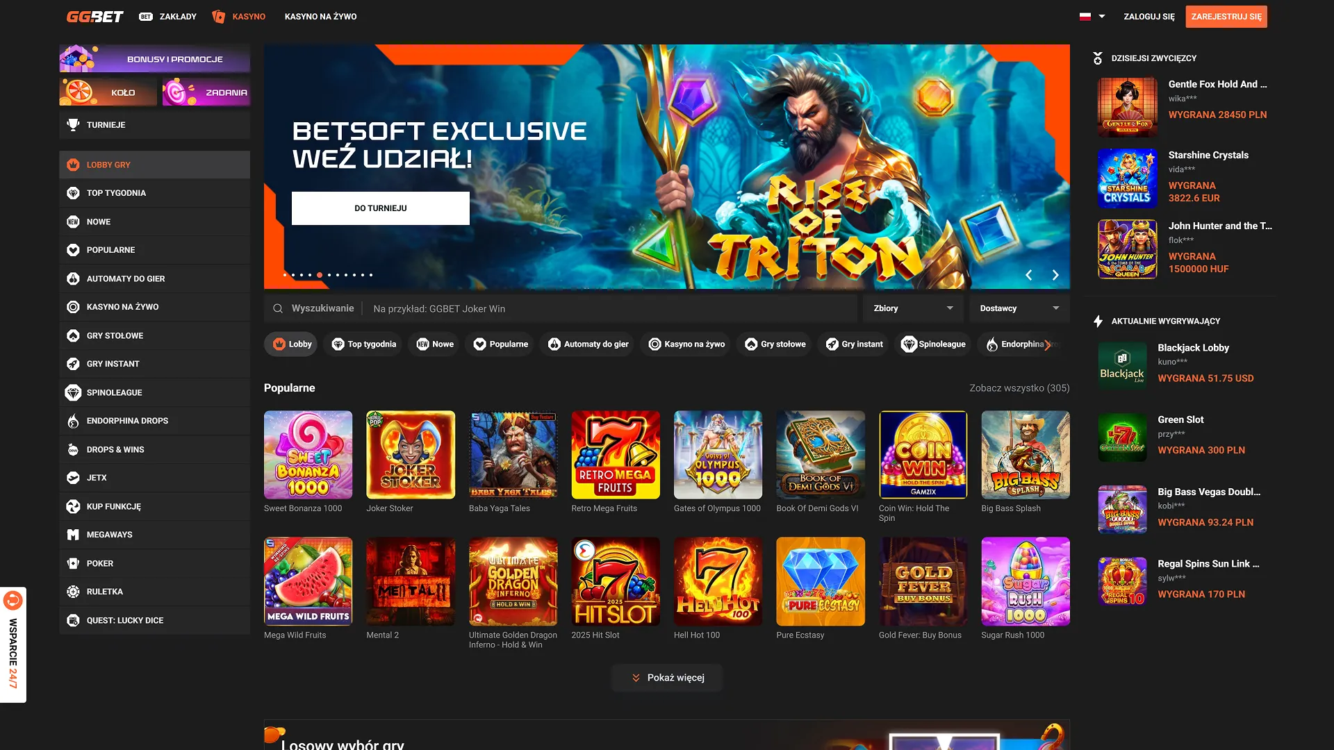 Zrzut ekranu GGBet Casino - kasyno dla fanów e-sportu