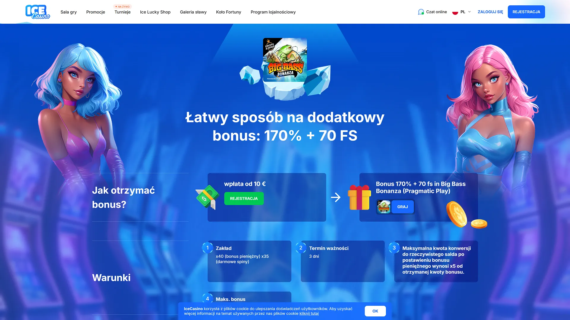 Zrzut ekranu Ice Casino - darmowe spiny za rejestrację