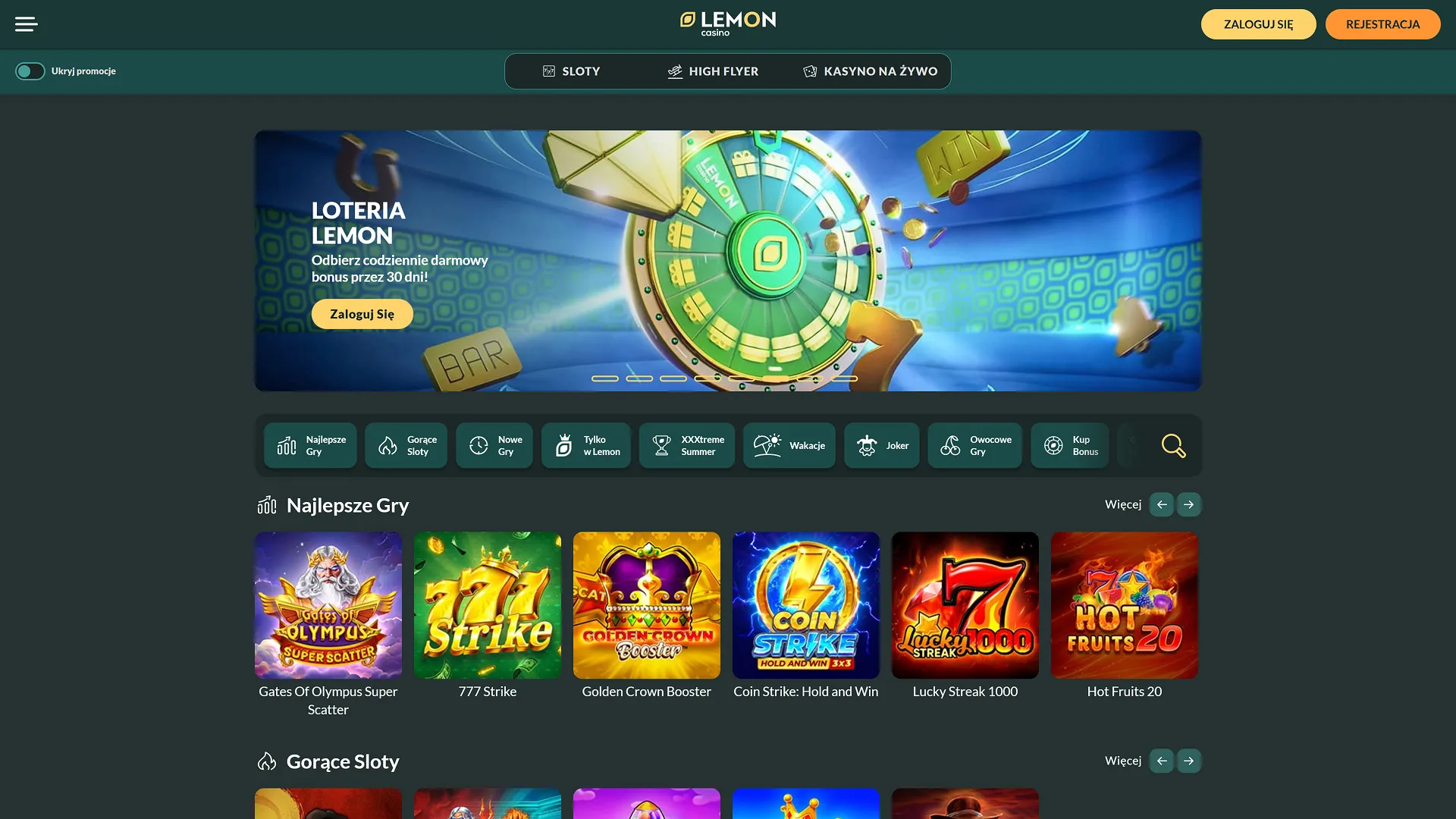 Zrzut ekranu Lemon Casino - świeże podejście do kasyn online