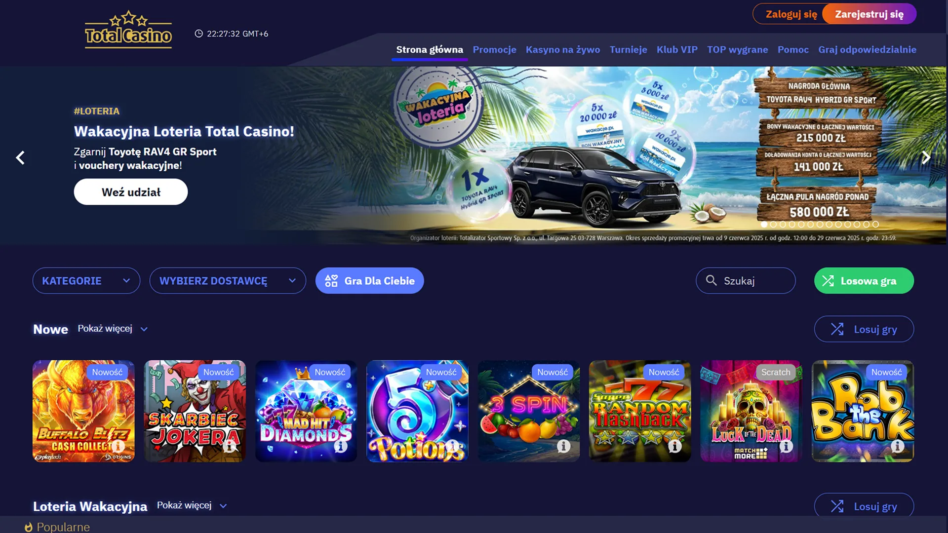 Zrzut ekranu Total Casino - oficjalne polskie kasyno online