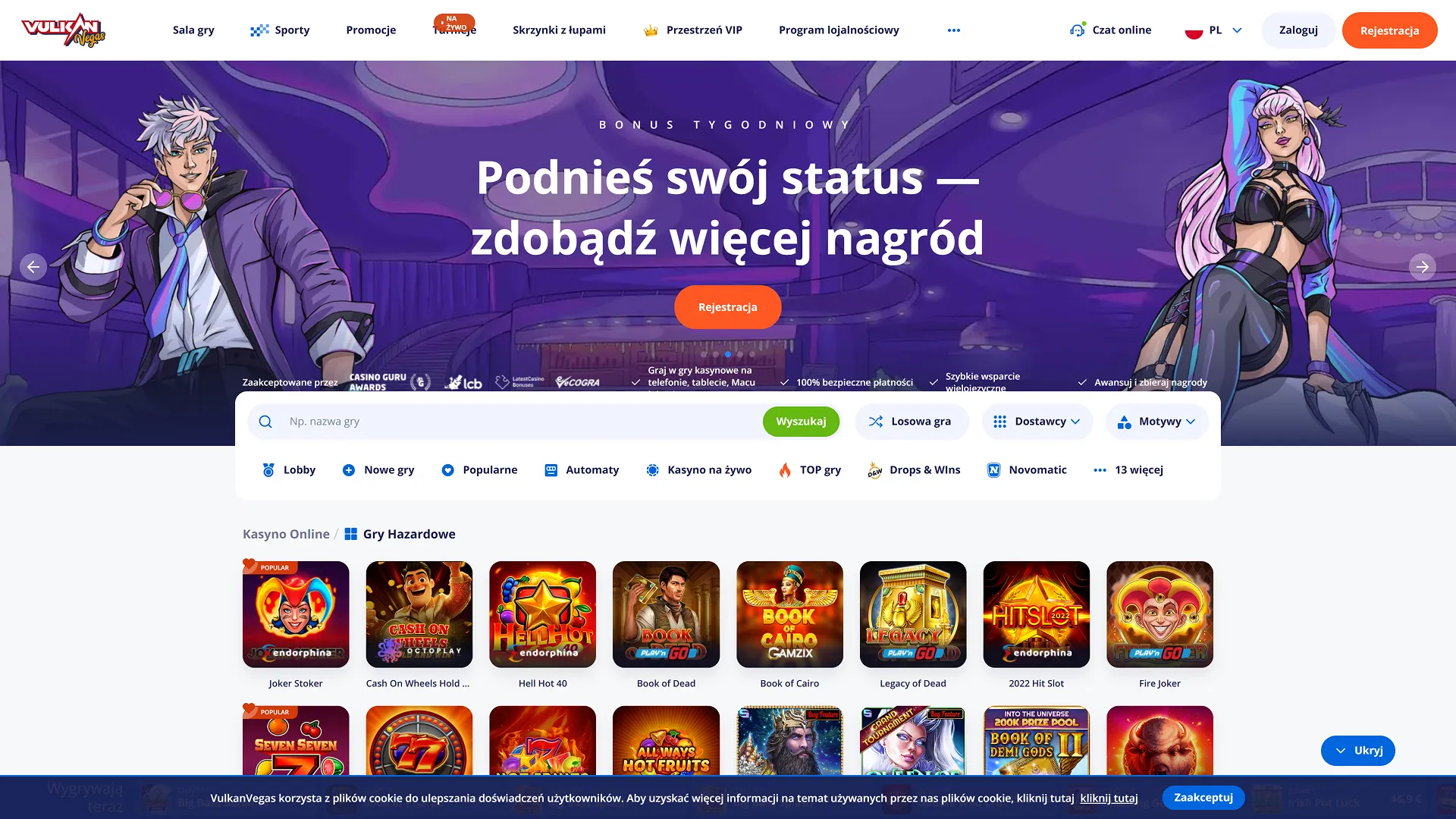 Zrzut ekranu Vulkan Casino - darmowe spiny bez depozytu